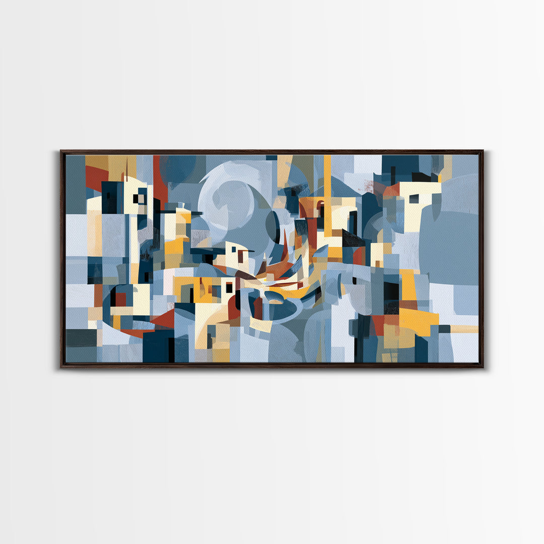 Moonlit Village with Swirling Unnatural Color Canvas Print, Expressionist Art, Wall Art, Living Room Decor, Oil Painting, EXP-2x1-32