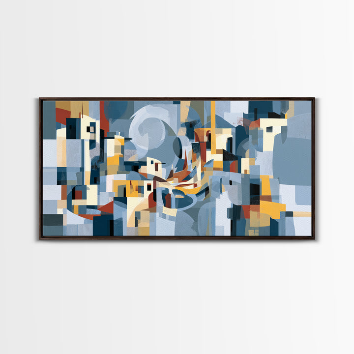 Moonlit Village with Swirling Unnatural Color Canvas Print, Expressionist Art, Wall Art, Living Room Decor, Oil Painting, EXP-2x1-32