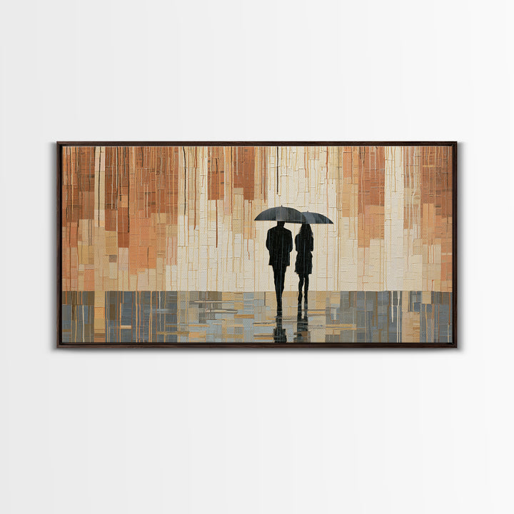 Couple Walking Through Rain Framed Canvas Print, Expressionist Art, Printable Wall Art, Living Room Decor, Fine Art, Expression, EXP-2x1-43
