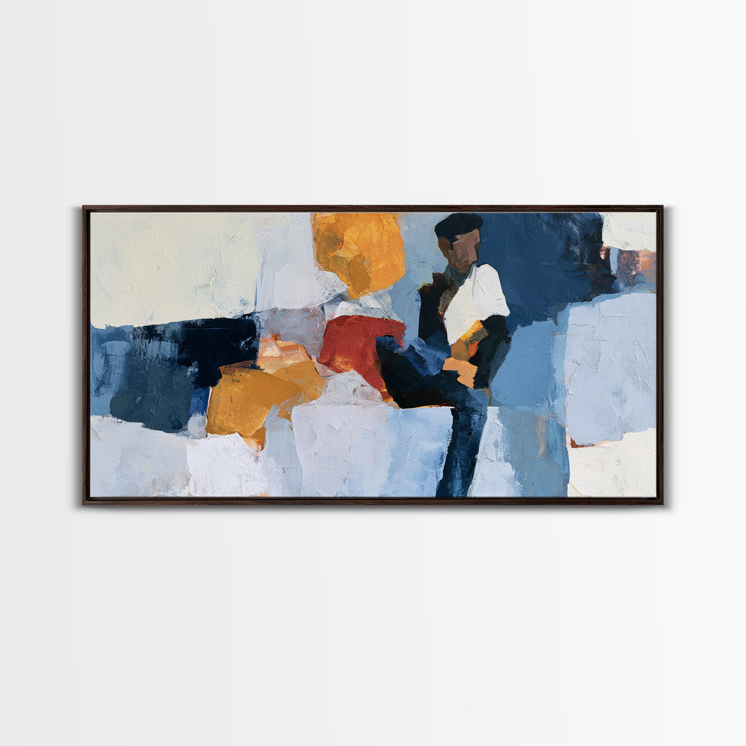 Seated Figure with Raw Gestural Outlines Framed Canvas Print, Expressionist Art, Living Room Decor, Fine Art, Expression, EXP-2x1-51