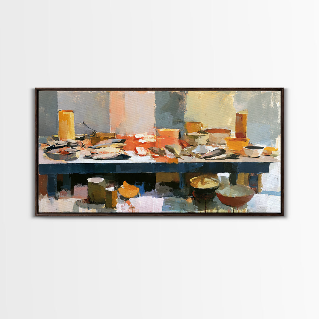 Fish Market Scene Canvas Print, Expressionist Art, Home Decor, Living Room Decor, Abstract Art, Expression, Canvas Art, EXP-2x1-66