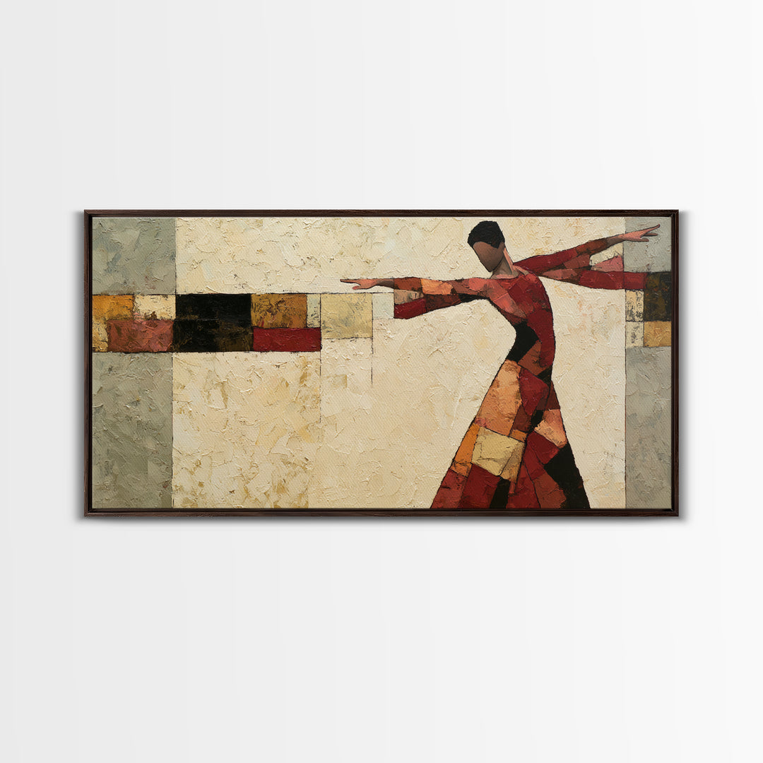 Dancer Figure Fractured into Vibrant Movement Canvas Print, Expressionist Art, Digital Wall Art, Living Room Decor, Expression, EXP-2x1-72