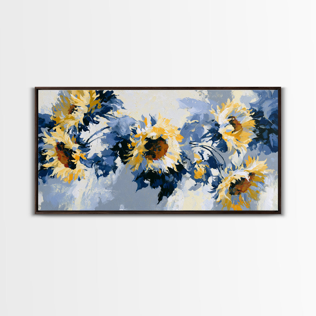 Sunflowers Twisting in Intense Painted Energy Canvas Print, Expressionist Art, Abstract Wall Art, Living Room Decor, Expression, EXP-2x1-76
