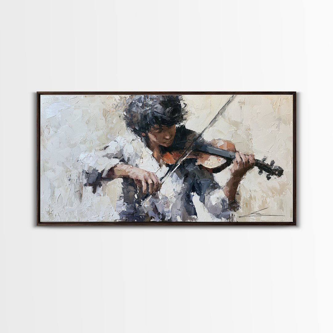 Violinist Painted in Electric Brush Marks Framed Canvas Print, Expressionist Art, Living Room Decor, Watercolor Art, Expression, EXP-2x1-81