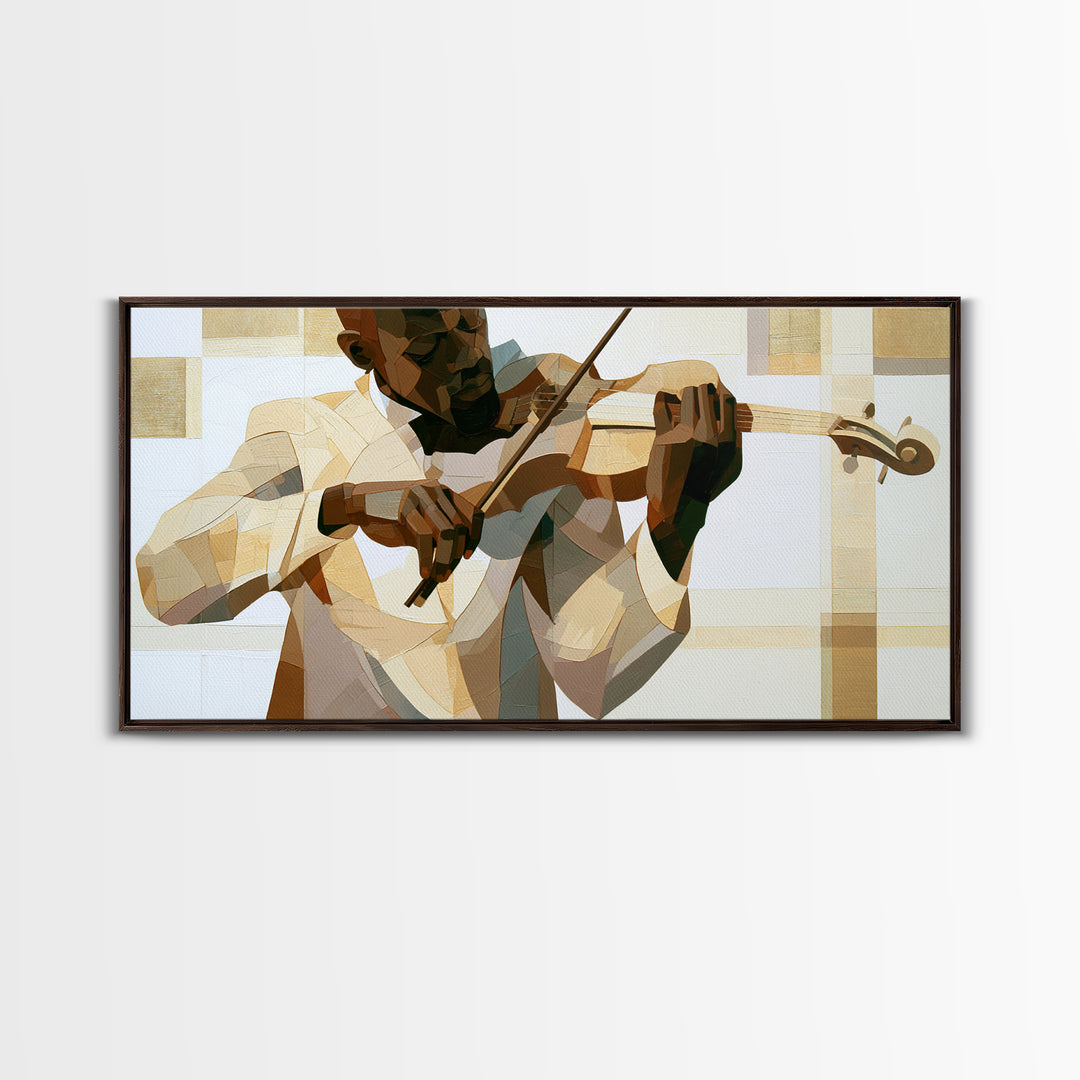 Violinist Painted in Electric Brush Marks Framed Canvas Print, Expressionist Art, Painting, Living Room Decor, Expression, EXP-2x1-9