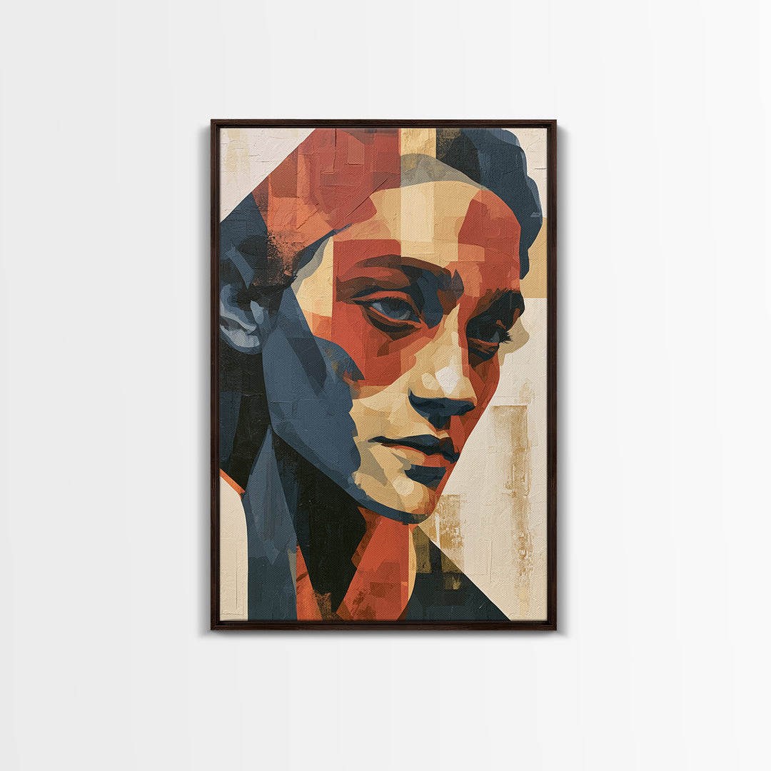 Emotional Portrait with Bold Red and Blue Canvas Print, Expressionist Art, Contemporary Art, Living Room Decor, Expression, EXP-2x3-10