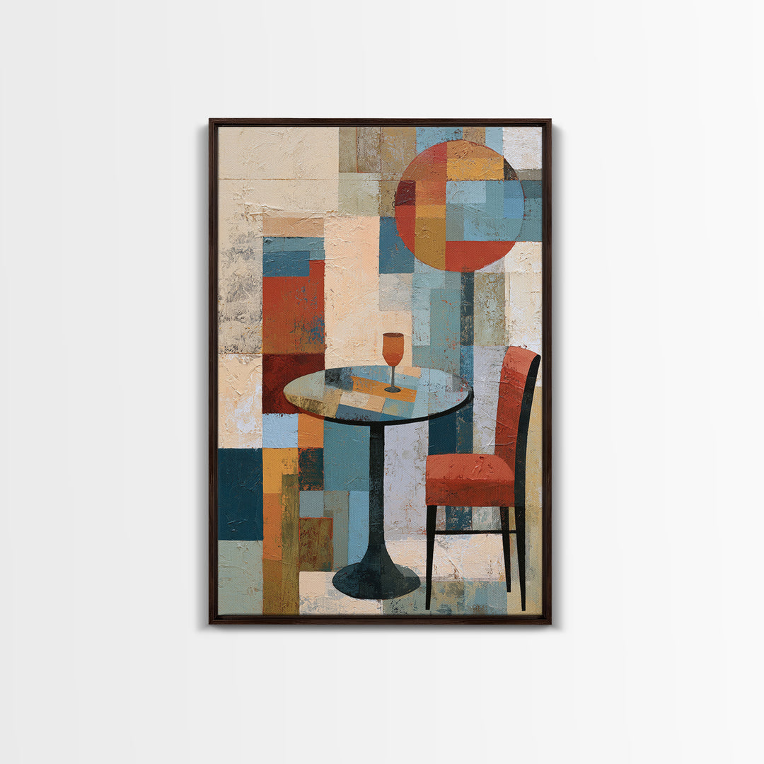 Lonely Caf Table Framed Canvas Print, Expressionist Art, Large Wall Art, Living Room Decor, Expression, Abstract Painting, EXP-2x3-13