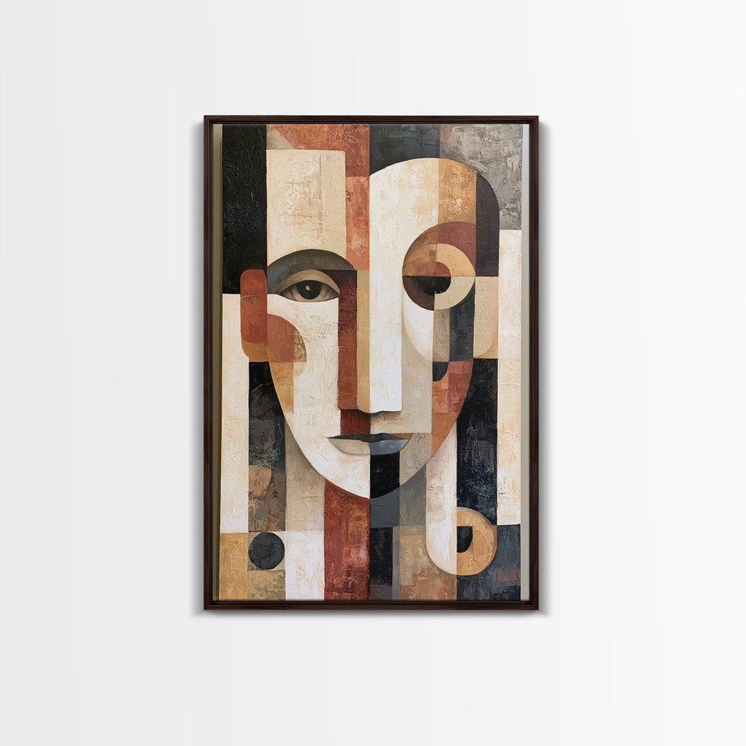Abstract Face Split by Contrasting Emotions Canvas Print, Expressionist Art, Contemporary Art, Living Room Decor, Expression, EXP-2x3-19