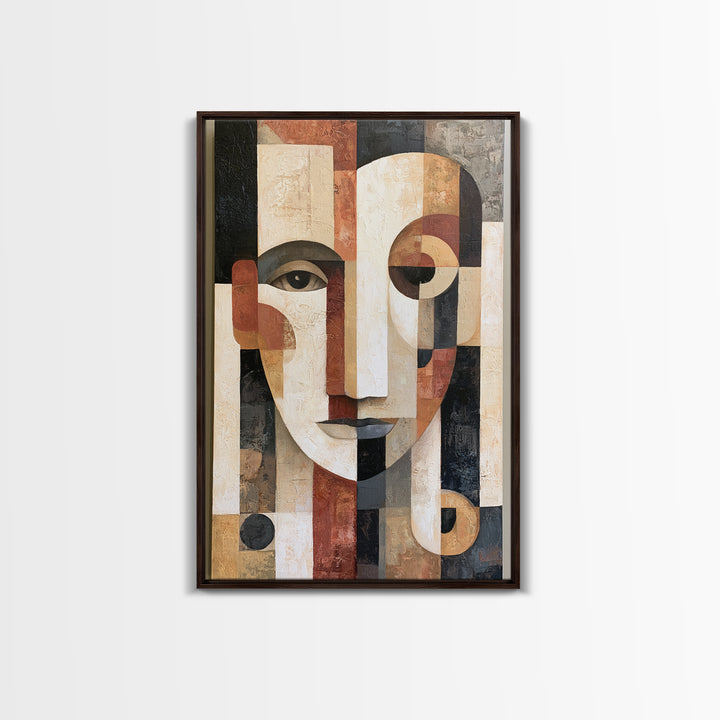 Abstract Face Split by Contrasting Emotions Canvas Print, Expressionist Art, Contemporary Art, Living Room Decor, Expression, EXP-2x3-19