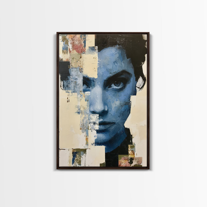 Woman in Blue with Dramatic Expressive Eyes Canvas Print, Expressionist Art, Modern Decor, Living Room Decor, Expression, EXP-2x3-24