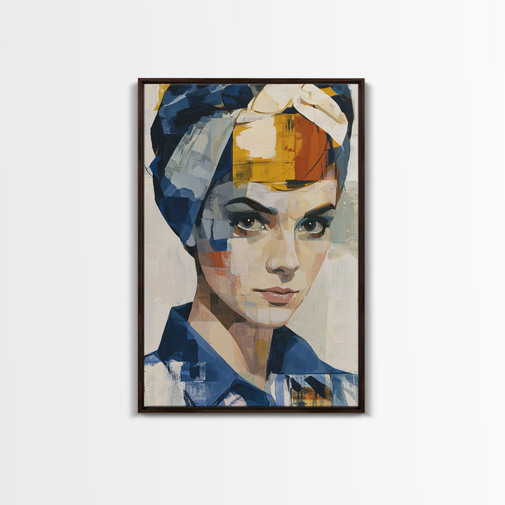 Woman in Blue with Dramatic Expressive Eyes Framed Canvas Print, Expressionist Art, Home Decor, Living Room Decor, Expression, EXP-2x3-48
