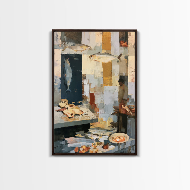 Fish Market Scene Canvas Print, Expressionist Art, Painting, Living Room Decor, Abstract Art, Expression, Abstract Wall Art, EXP-2x3-54