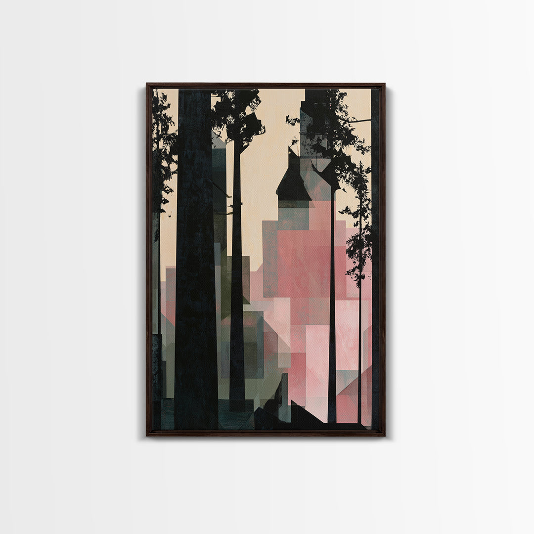 Dark Forest with Angular Trees and Yellow Canvas Print, Expressionist Art, Original Art, Living Room Decor, Expression, EXP-2x3-62