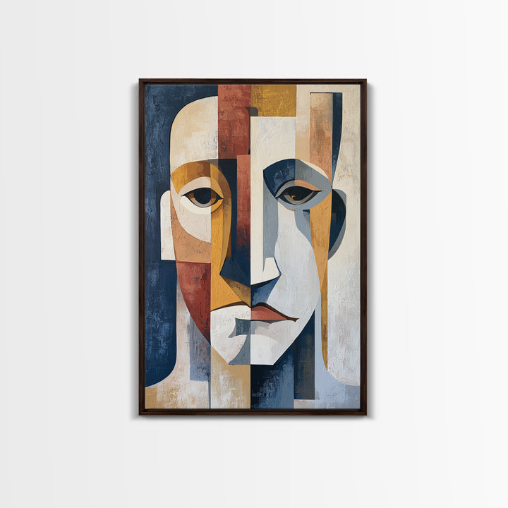 Abstract Face Split by Contrasting Emotions Canvas Print, Expressionist Art, Abstract Wall Art, Living Room Decor, Expression, EXP-2x3-67