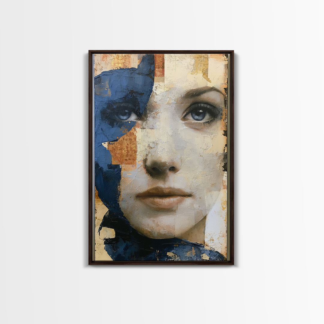 Woman in Blue with Dramatic Expressive Eyes Canvas Print, Expressionist Art, Digital Art, Living Room Decor, Expression, EXP-2x3-72