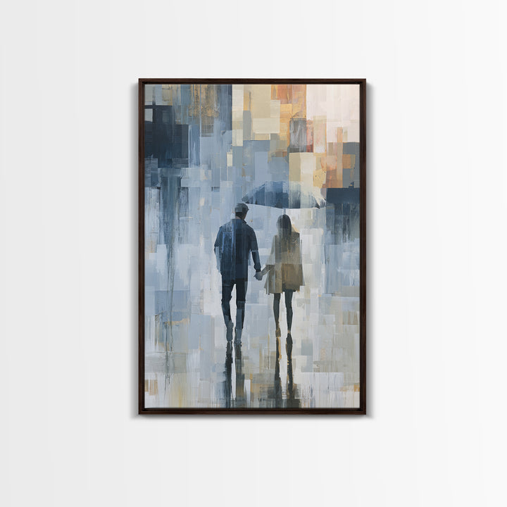 Couple Walking Through Rain Canvas Print, Expressionist Art, Canvas Art, Living Room Decor, Expression, Moody Wall Art, EXP-2x3-79
