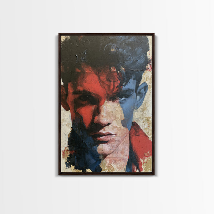 Emotional Portrait with Bold Red and Blue Canvas Print, Expressionist Art, Large Wall Art, Living Room Decor, Expression, EXP-2x3-82