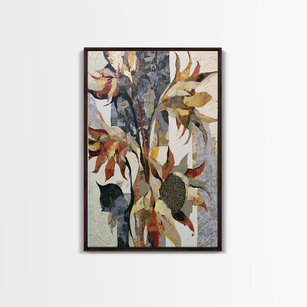 Sunflowers Twisting in Intense Painted Energy Canvas Print, Expressionist Art, Abstract Wall Art, Living Room Decor, Expression, EXP-2x3-88