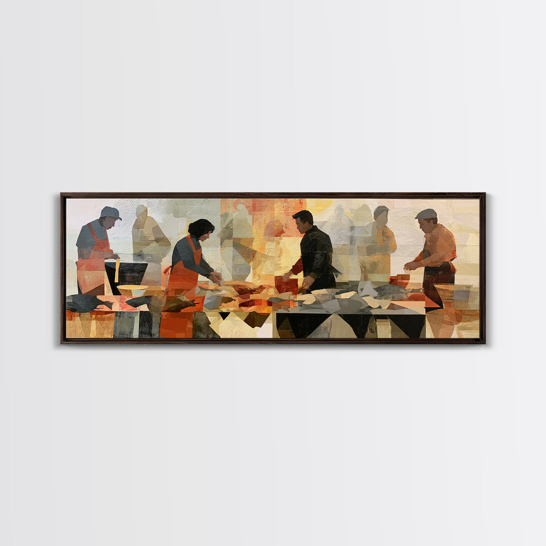 Fish Market Scene Canvas Print, Expressionist Art, Boho Decor, Living Room Decor, Fine Art, Expression, Digital Prints, EXP-3x1-62