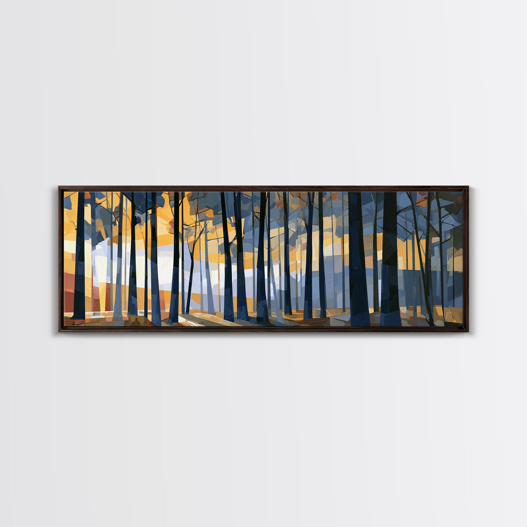 Dark Forest with Angular Trees and Yellow Canvas Print, Expressionist Art, Wall Art, Living Room Decor, Fine Art, Expression, EXP-3x1-70