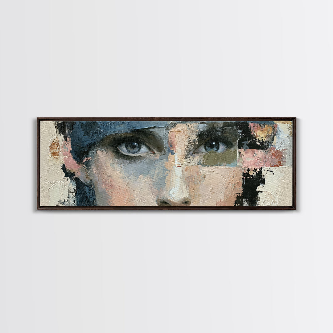 Woman in Blue with Dramatic Expressive Eyes Canvas Print, Expressionist Art, Painting, Living Room Decor, Fine Art, Expression, EXP-3x1-80