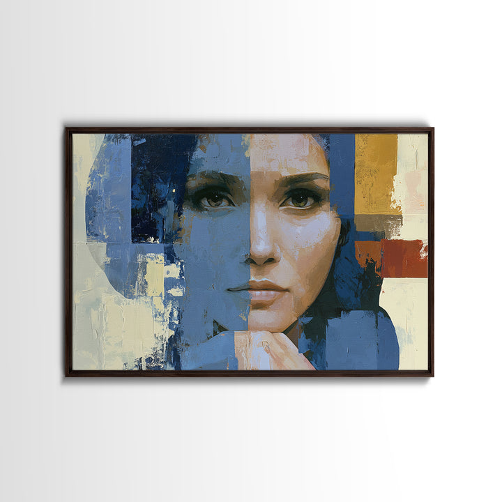 Woman in Blue with Dramatic Expressive Eyes Canvas Print, Expressionist Art, Modern Art, Living Room Decor, Expression, EXP-3x2-20