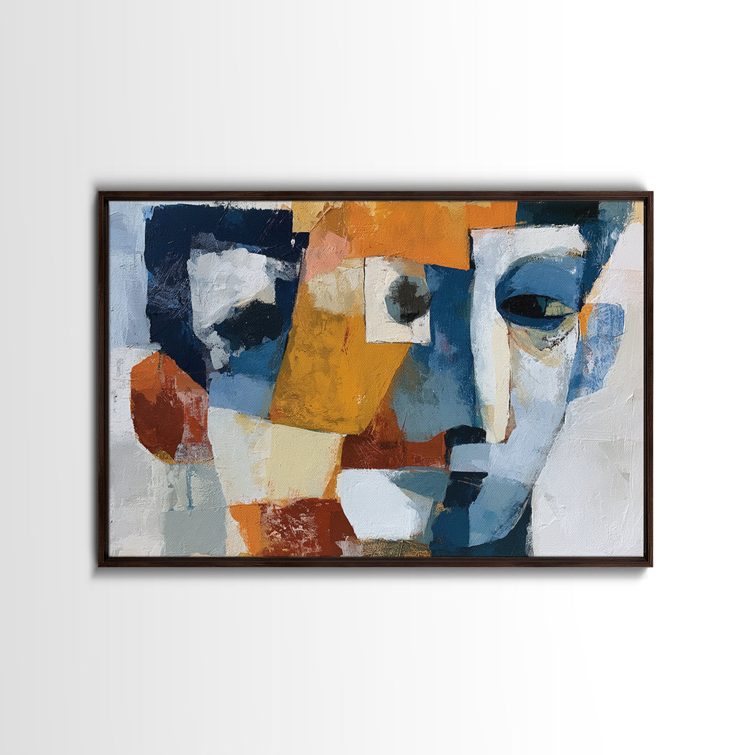 Abstract Face Split by Contrasting Emotions Canvas Print, Expressionist Art, Contemporary Art, Living Room Decor, Expression, EXP-3x2-39