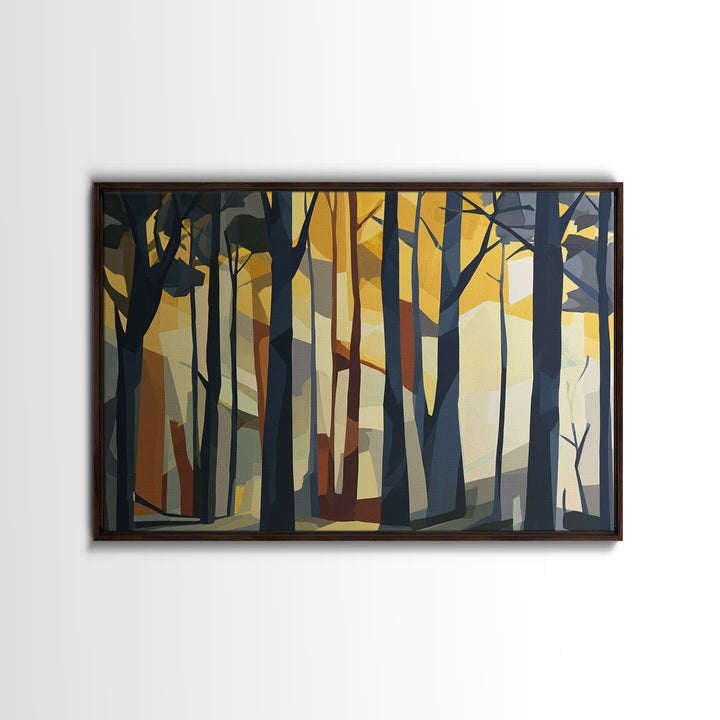 Dark Forest with Angular Trees and Yellow Canvas Print, Expressionist Art, Abstract Painting, Living Room Decor, Expression, EXP-3x2-58