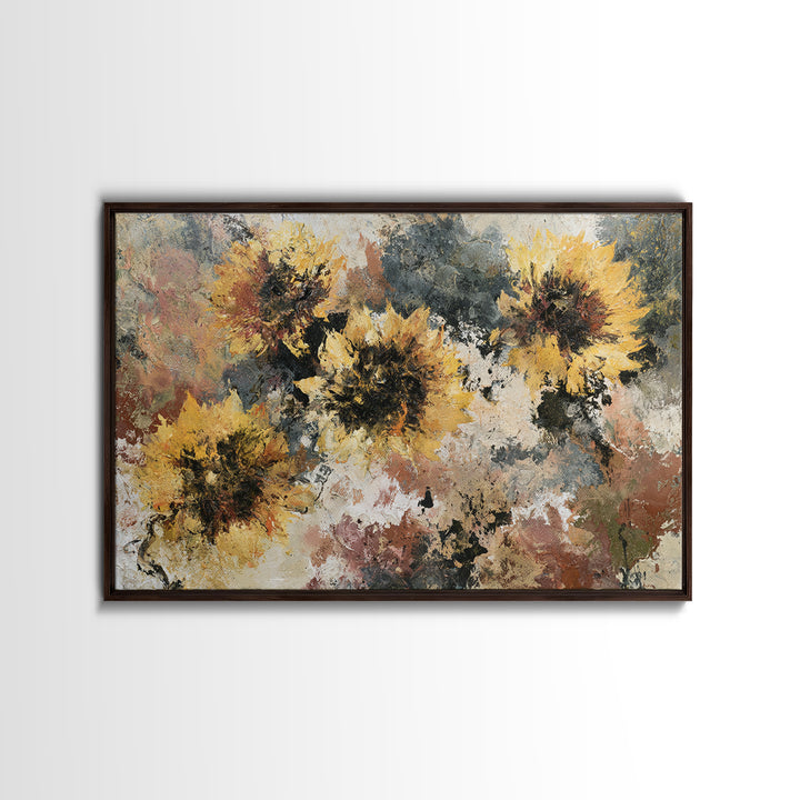 Sunflowers Twisting in Intense Painted Energy Canvas Print, Expressionist Art, Textured Painting, Living Room Decor, Expression, EXP-3x2-60
