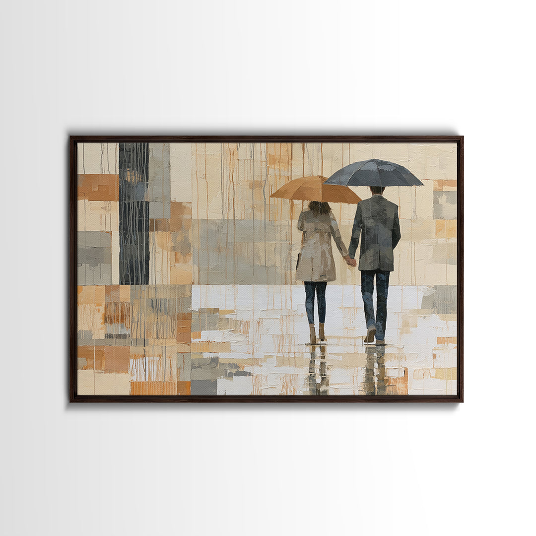 Couple Walking Through Rain Canvas Print, Expressionist Art, Digital Prints, Living Room Decor, Fine Art, Expression, EXP-3x2-75