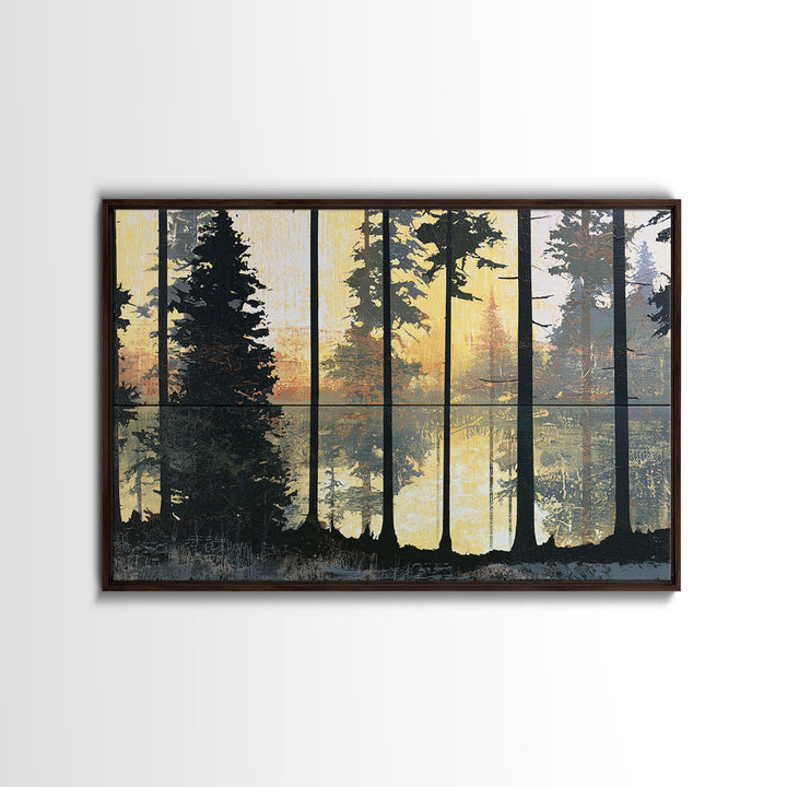Dark Forest with Angular Trees and Yellow Canvas Print, Expressionist Art, Gallery Wall Art, Living Room Decor, Expression, EXP-3x2-82
