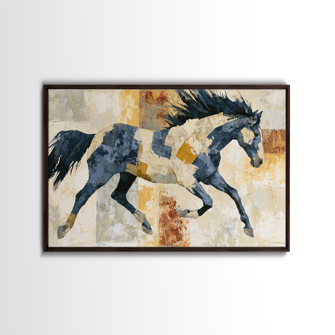 Expressionist Horse in Motion with Wild Mane Framed Canvas Print, Expressionist Art, Modern Art, Living Room Decor, Expression, EXP-3x2-86
