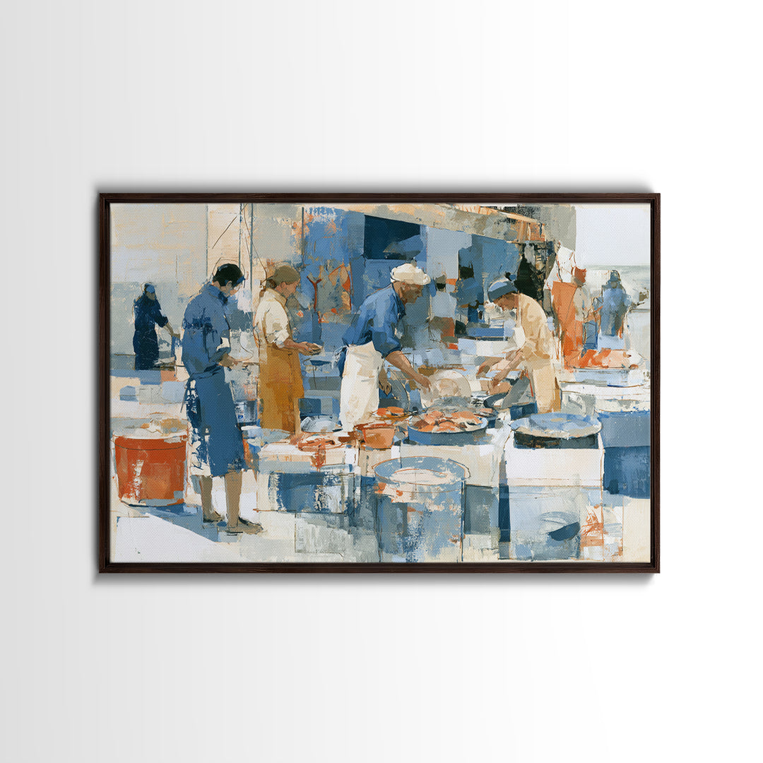 Fish Market Scene Canvas Print, Expressionist Art, Minimalist Wall Art, Living Room Decor, Fine Art, Expression, EXP-3x2-98