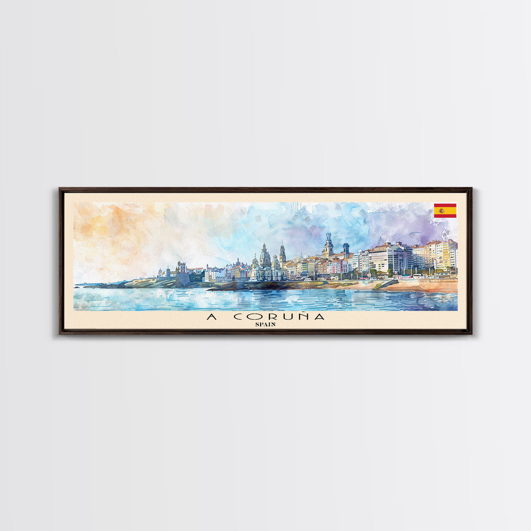 A Coruńa Spain Travel Art, City Art, Framed Canvas Print or Metal Wall Art, Europe Travel Poster, Panoramic Wall Art, Extra Wide Wall Art