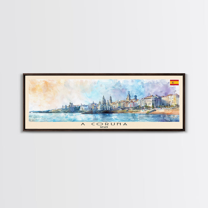 A Coruńa Spain Travel Art, City Art, Framed Canvas Print or Metal Wall Art, Europe Travel Poster, Panoramic Wall Art, Extra Wide Wall Art