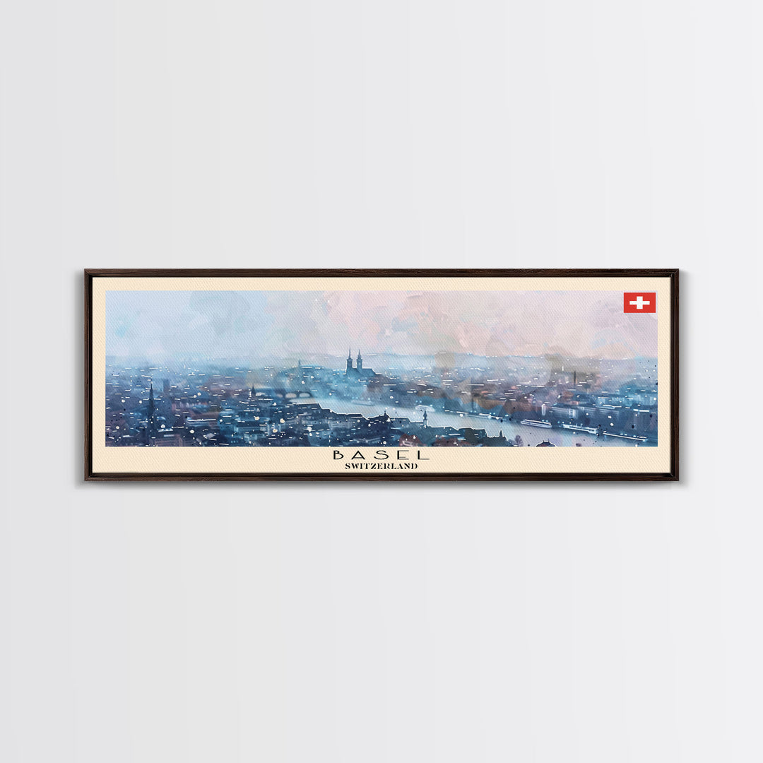 Basel SwitzerlandTravel Art, City Art, Framed Canvas Print or Metal Wall Art, Europe Travel Poster, Panoramic Wall Art, Extra Wide Wall Art