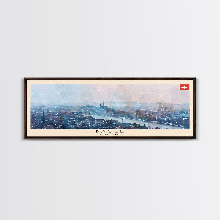 Basel SwitzerlandTravel Art, City Art, Framed Canvas Print or Metal Wall Art, Europe Travel Poster, Panoramic Wall Art, Extra Wide Wall Art