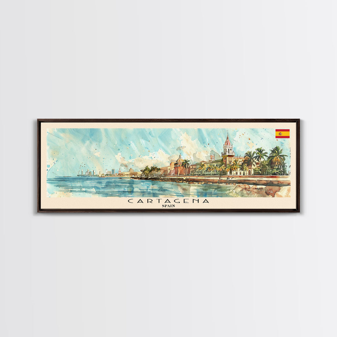 Cartagena Spain Panoramic Travel Poster, Framed Canvas Print or Metal Wall Art, Travel Art, Home Decor, Panoramic Painting, Midcentury Art