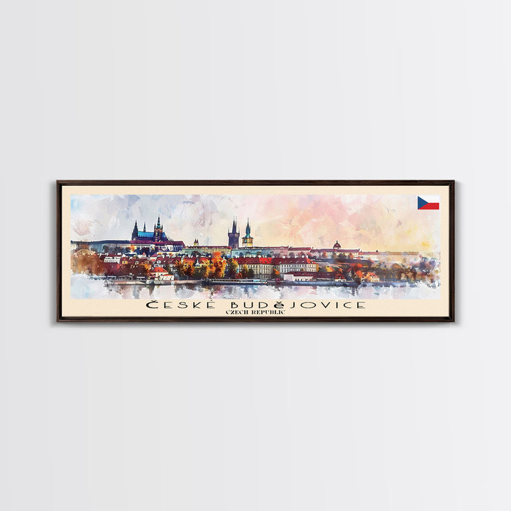 Ceske Budejovice Czech Wall Art, Panoramic Travel Poster, Panoramic Framed Canvas Print, City Wall Art, Wall Hanging Home Decor, Travel Art