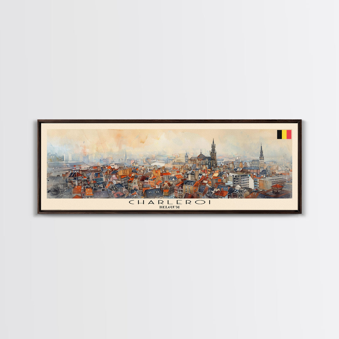 Charleroi Belgium Travel Print Wall Art, Panoramic City Art, Travel Art, Wall Decor, Vacation Gift, Framed Canvas Print Or Metal Art