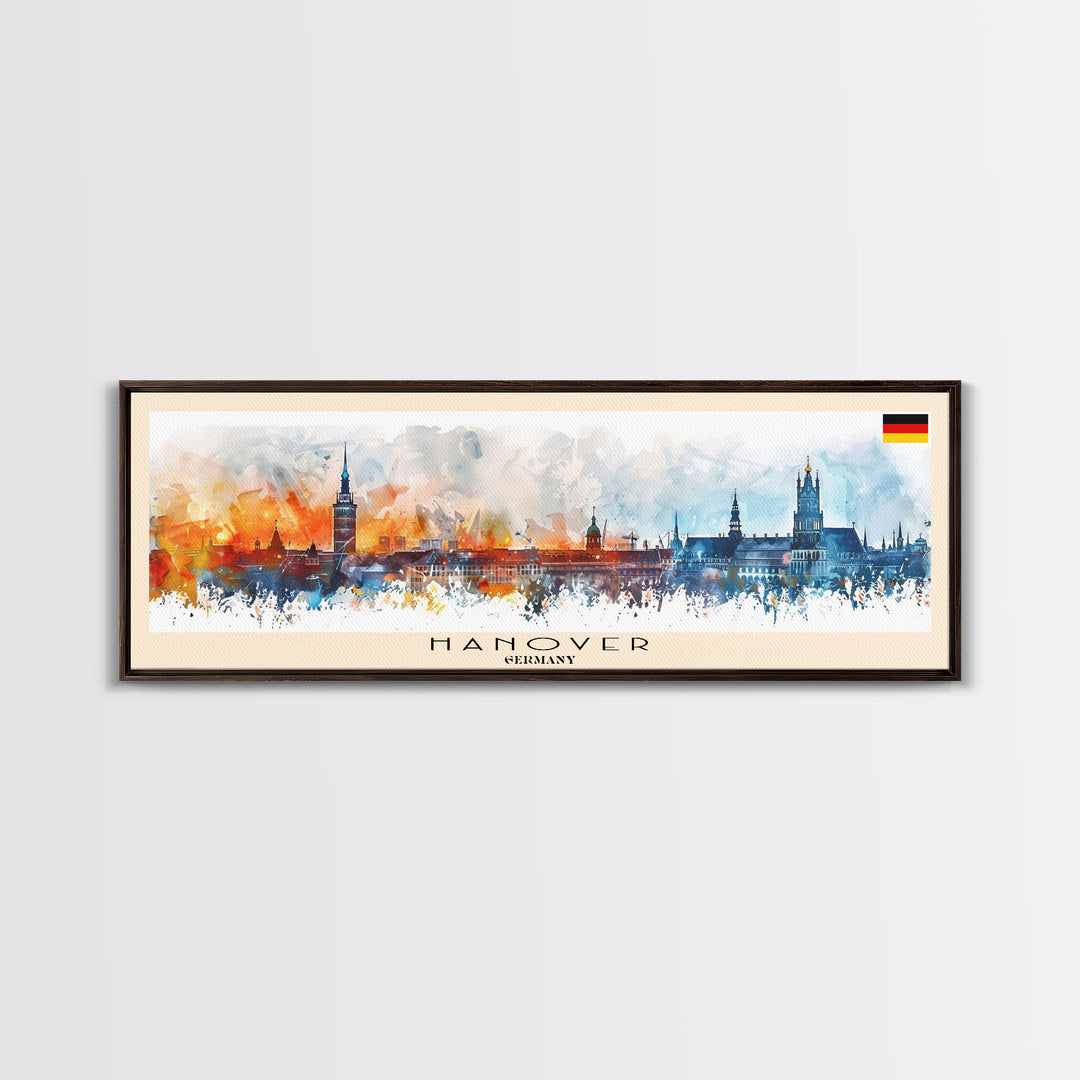 Hanover Germany Panoramic Travel Poster, Framed Canvas Print or Metal Wall Art, Travel Art, Home Decor, Panoramic Painting, Midcentury Art