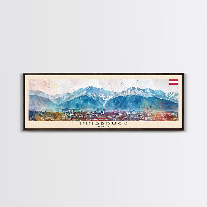 Innsbruck Austria Panoramic Travel Poster, Framed Canvas Print or Metal Wall Art, Travel Art, Home Decor, Panoramic Painting, Midcentury Art