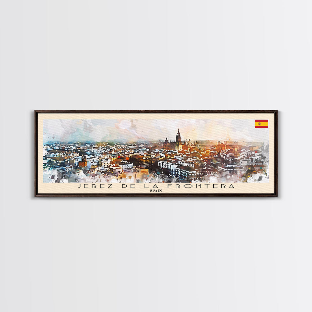 Jerez D eLa Frontera Spain Panoramic Travel Poster, Framed Canvas Print or Metal Wall Art, Travel Art, Home Decor, Panoramic Painting, Midcentury Art
