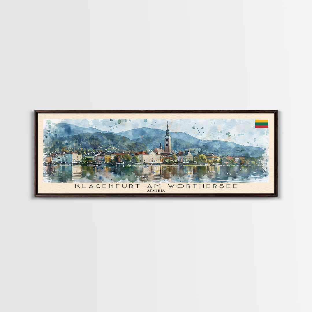 Klagenfurt Austria Panoramic Travel Poster, Framed Canvas Print or Metal Wall Art, Travel Art, Home Decor, Panoramic Painting, Midcentury Art
