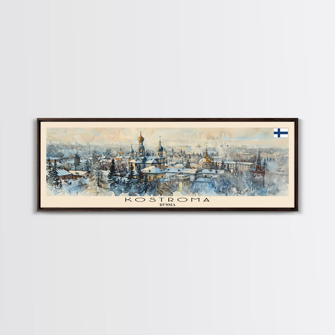 Kostroma Russia Panoramic Travel Poster, Framed Canvas Print or Metal Wall Art, Travel Art, Home Decor, Panoramic Painting, Midcentury Art