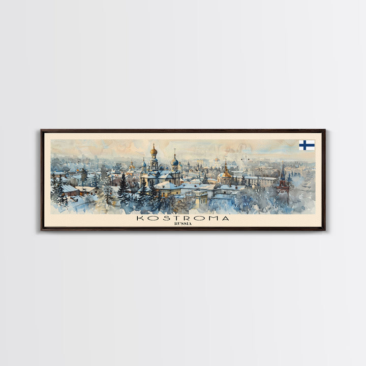 Kostroma Russia Panoramic Travel Poster, Framed Canvas Print or Metal Wall Art, Travel Art, Home Decor, Panoramic Painting, Midcentury Art