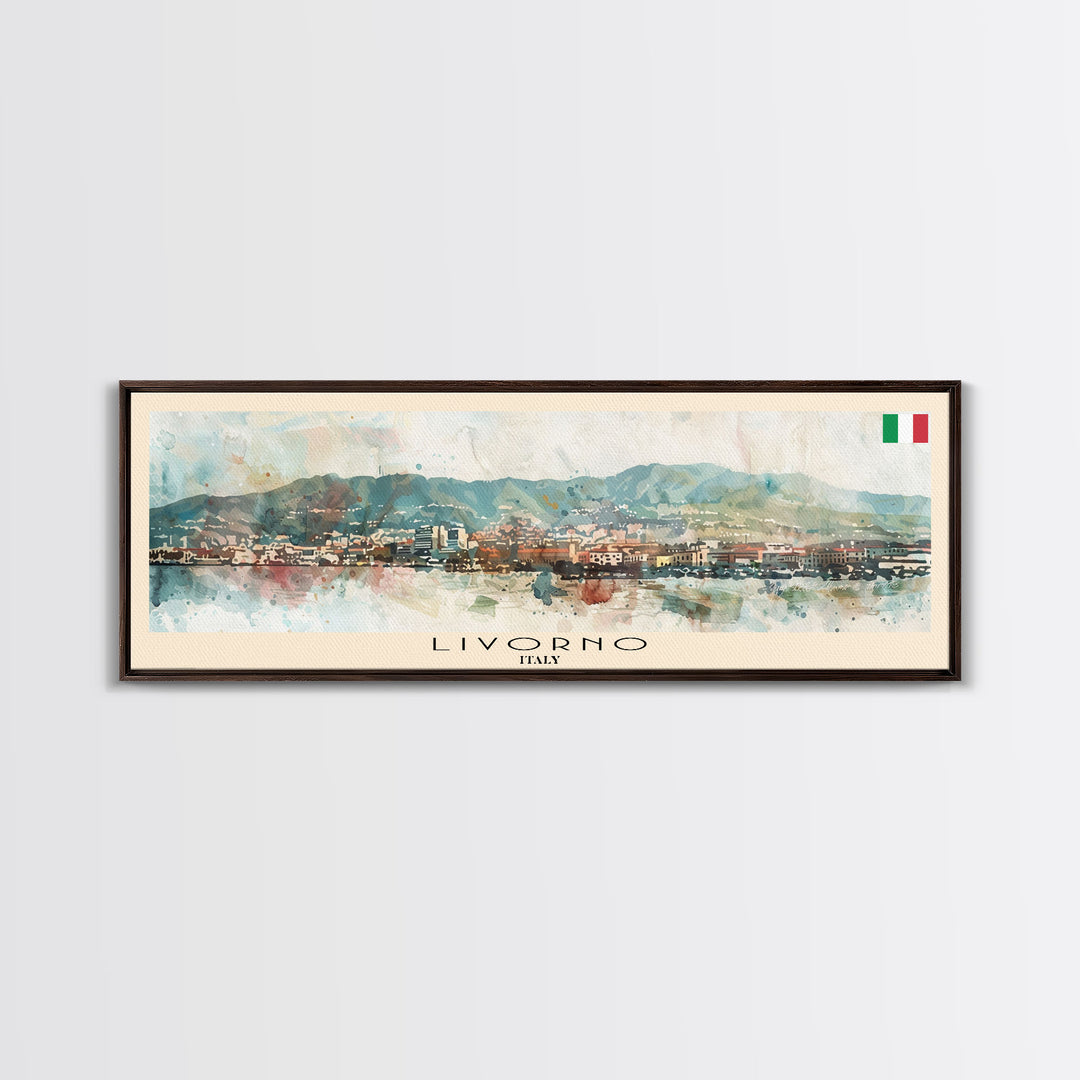 Livorno Italy Panoramic Travel Poster, Framed Canvas Print or Metal Wall Art, Travel Art, Home Decor, Panoramic Painting, Midcentury Art