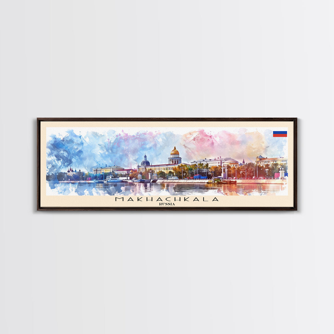 Makhachkala Russia Travel Art, City Art, Framed Canvas Print or Metal Wall Art, Europe Travel Poster, Panoramic Wall Art, Extra Wide Wall Art