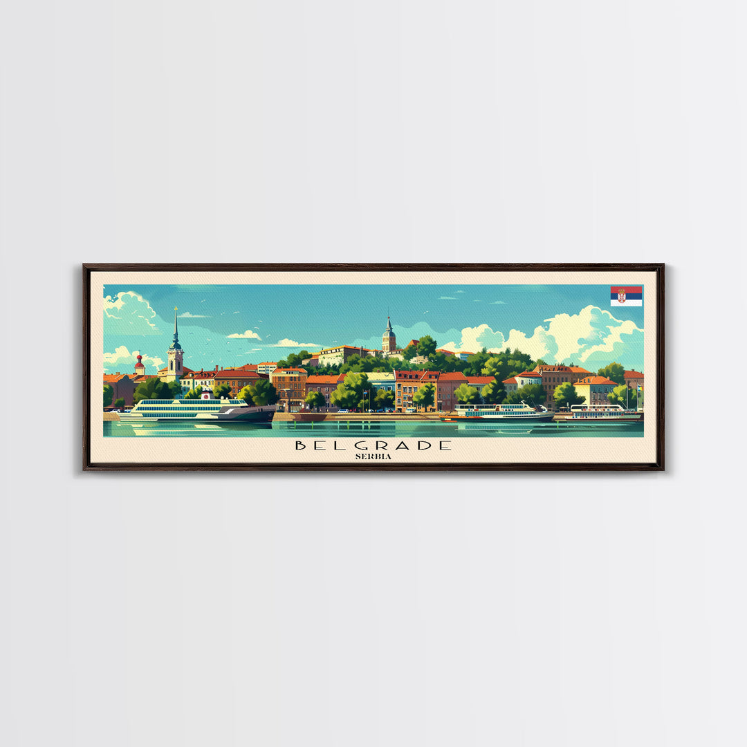 Belgrade Serbia Panoramic Travel Poster, Framed Canvas Print or Metal Wall Art, Travel Art, Home Decor, Panoramic Painting, Midcentury Art