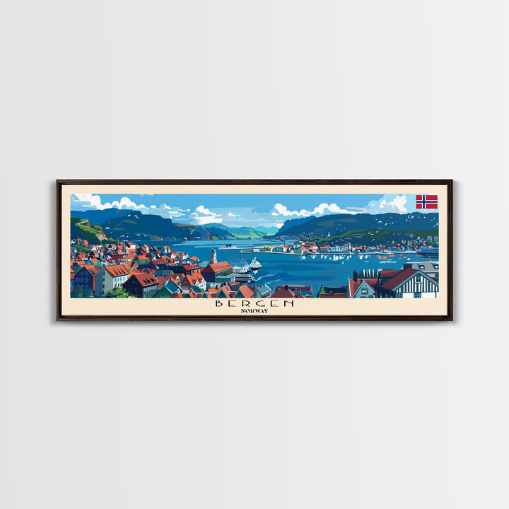 Bergen Norway Wall Art, Panoramic Travel Poster, Panoramic Framed Canvas Print, City Wall Art, Wall Hanging Home Decor, Travel Art